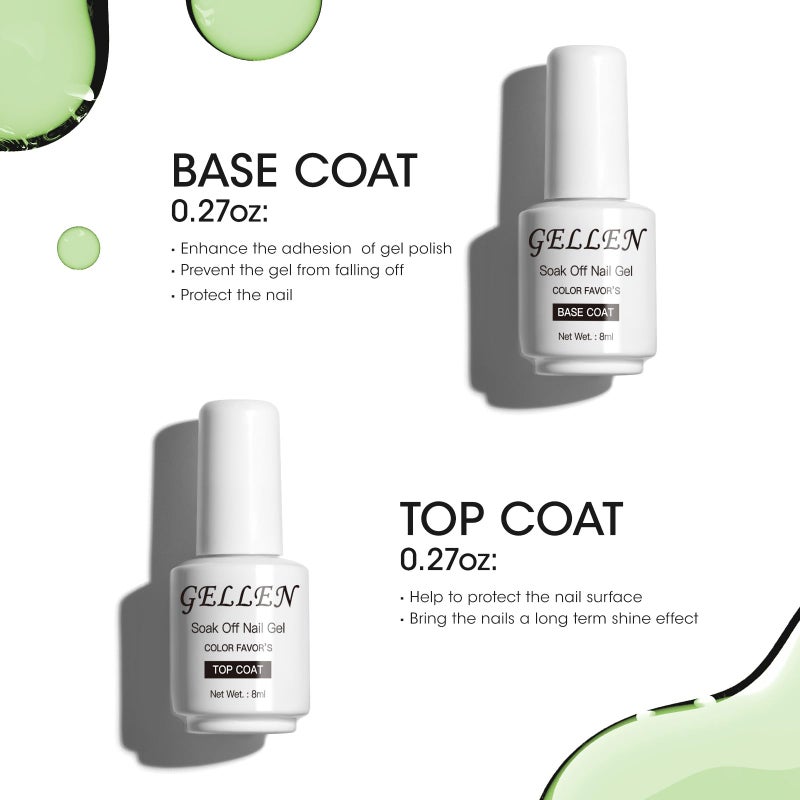 Gellen Gel Top and Base Coat, 2pcs Clear Gel Nail Polish Set, 8ml No Wipe Gel Top Coat Nail Polish, Long Lasting Base Coat Gel Manicure, Soak Off LED Nail Lamp Base Top Coat for Nail Salon, Nail Art - Image 2